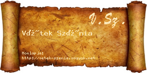 Vétek Szénia névjegykártya